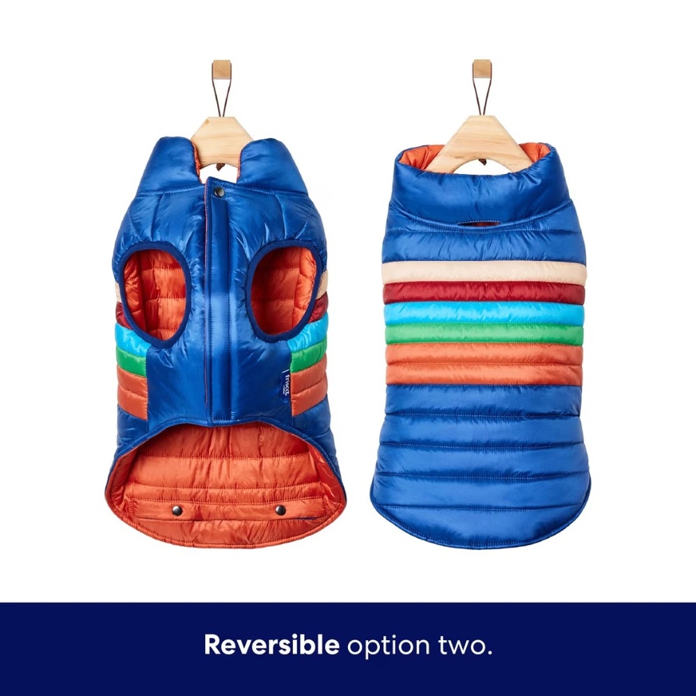 Frisco Lightweight Reversible Striped Packable Dog & Cat Puffer, Navy, Medium - Picture 4 of 11